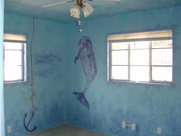 Why so sad, dolphin? Oh, right, it's because you're the star of this hideous mural.
